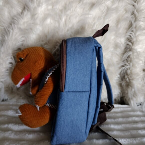 Naturally KIDS T-Rex Dinosaur Plush Backpack Toddler 3-5 Blue Brown Dino School - Picture 4 of 13